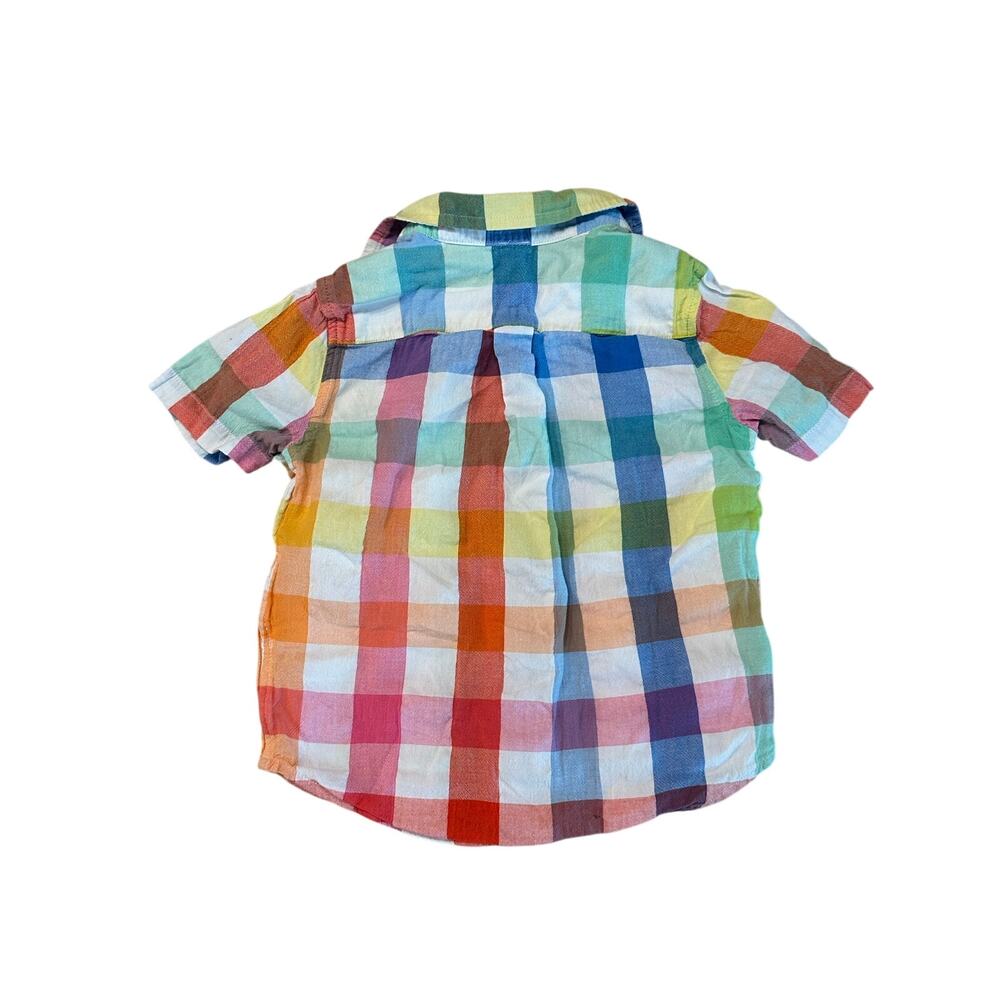 Toddler Rainbow Plaid Button Up Shirt Primary Short Sleeve Pocket Top Size 3 - Picture 4 of 6